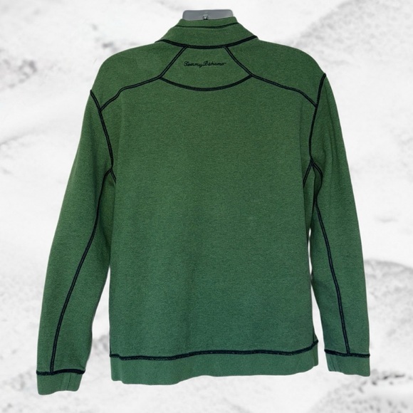 Tommy Bahama XL Green 1/4 Zip Pullover Sweatshirt Contrast Stitching - Picture 6 of 8